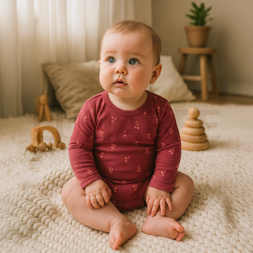 MAROON FLORAL PATTERNED ONESIE