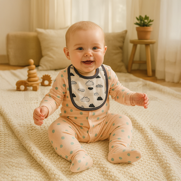 WHITE CLOUD PRINTED ROUND BIBS