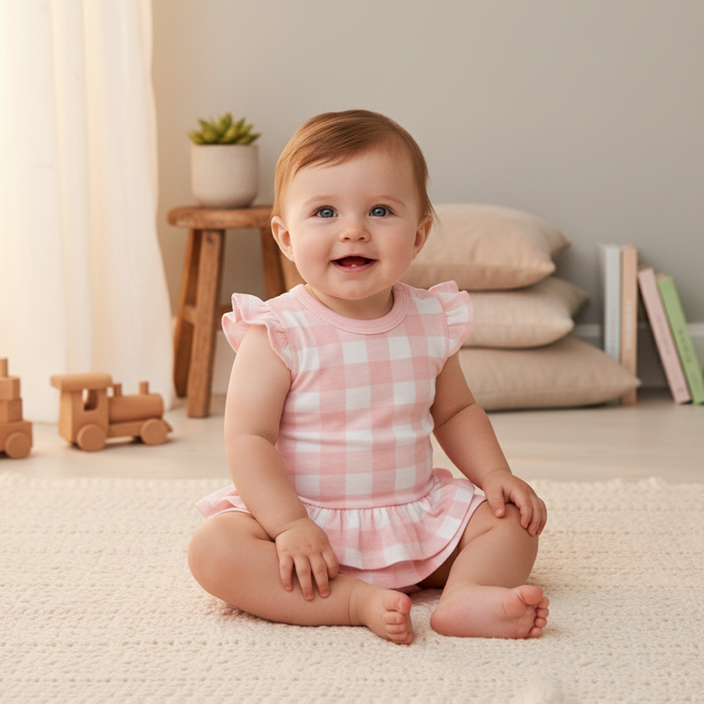 BABY PINK CHECK SUNSUIT