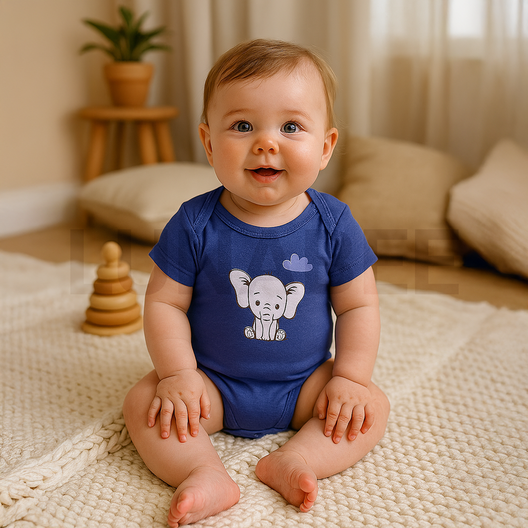 BLUE ELEPHANT PRINTED ONESIE