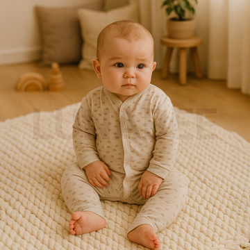 TAN PATTERNED BUTTON ROMPER