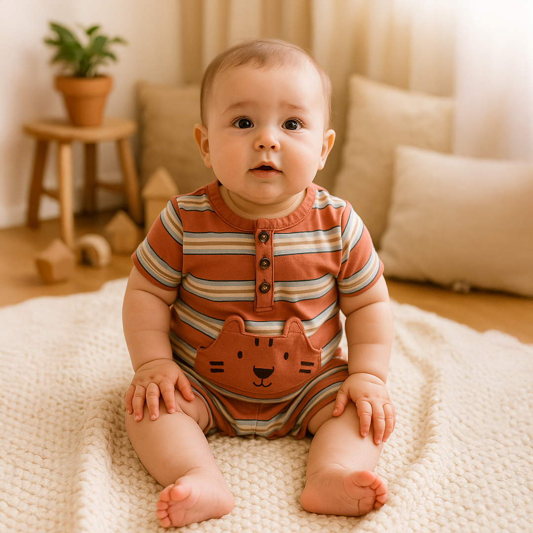 BURNT ORANGE STRIPES TIGER JUMPSUIT