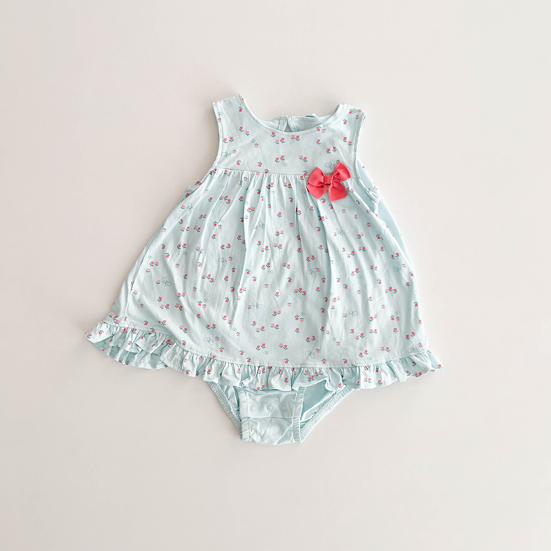 BLUE FLORAL PRINTED FRILLED FROCK