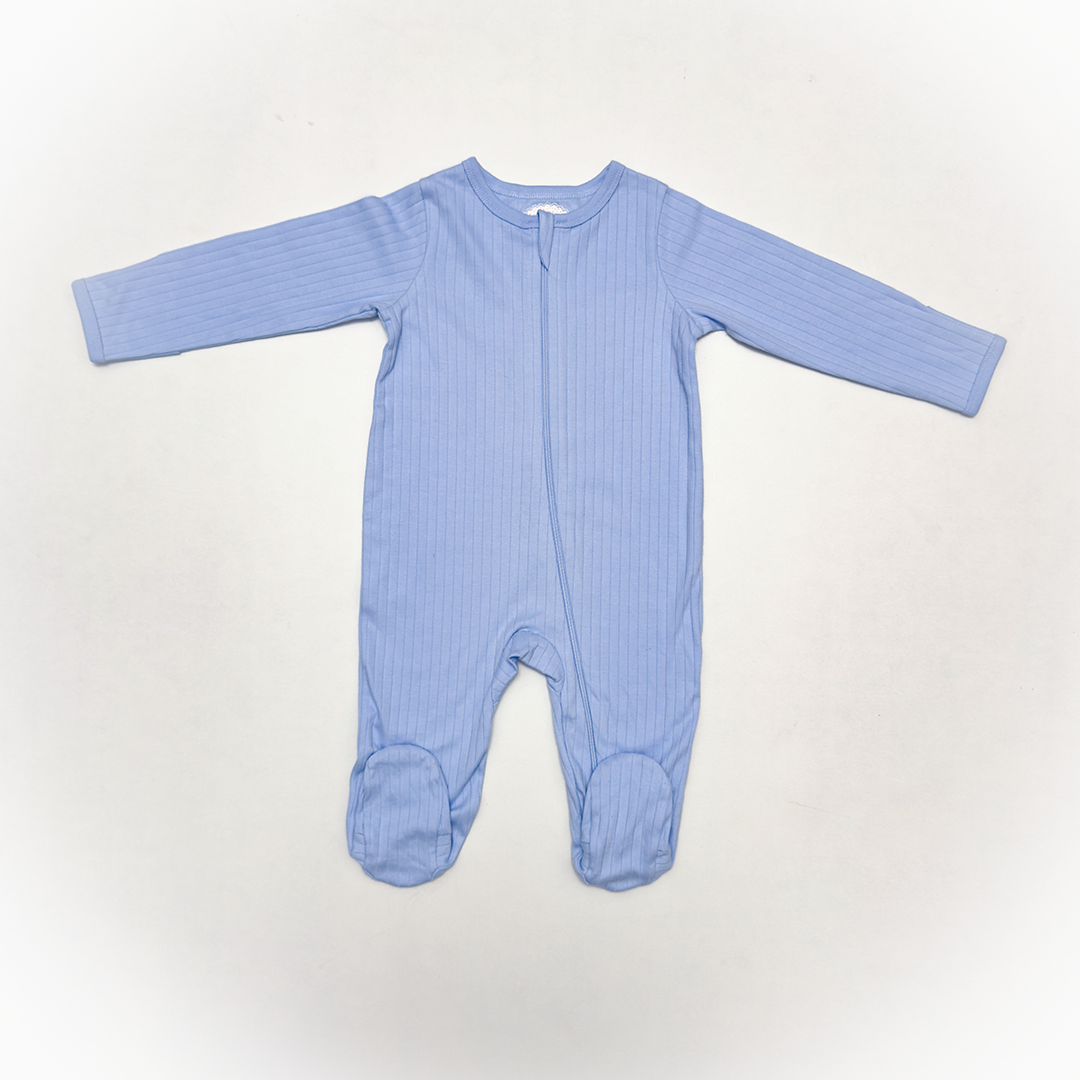 BLUE RIBBED ZIPPER SLEEPSUIT