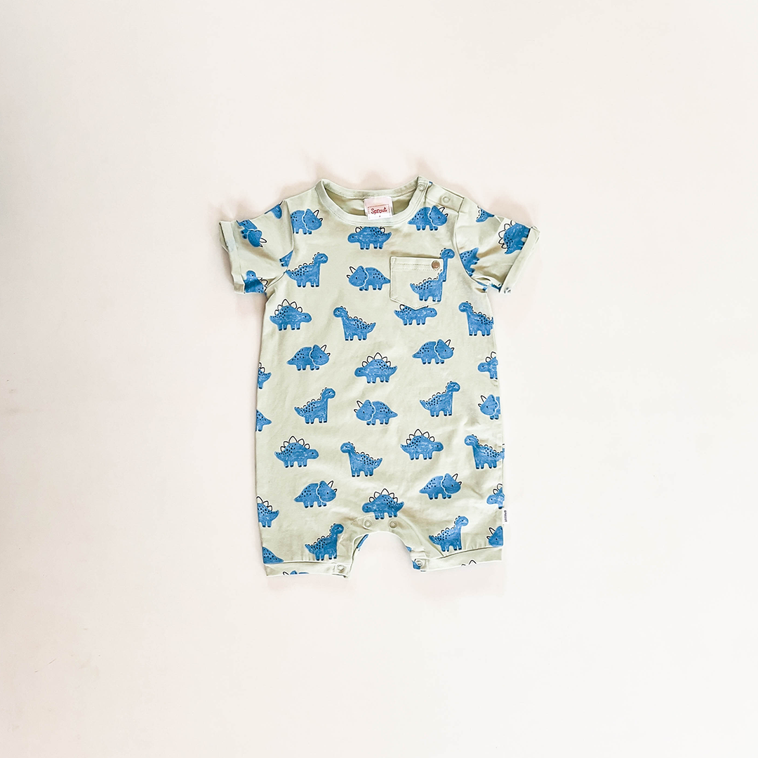 BLUE DINO PATTERNED JUMPSUIT