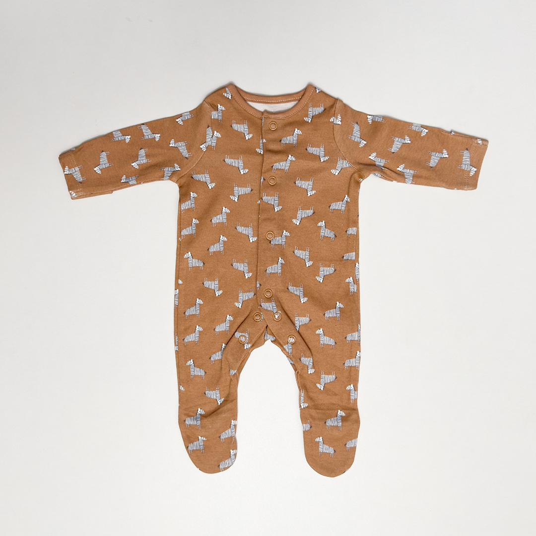 BROWN ZEBRA PATTERNED SLEEPSUIT