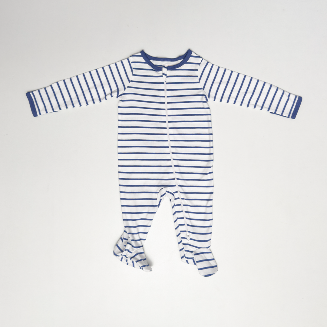 BLUE STRIPPED ZIPPER SLEEPSUIT