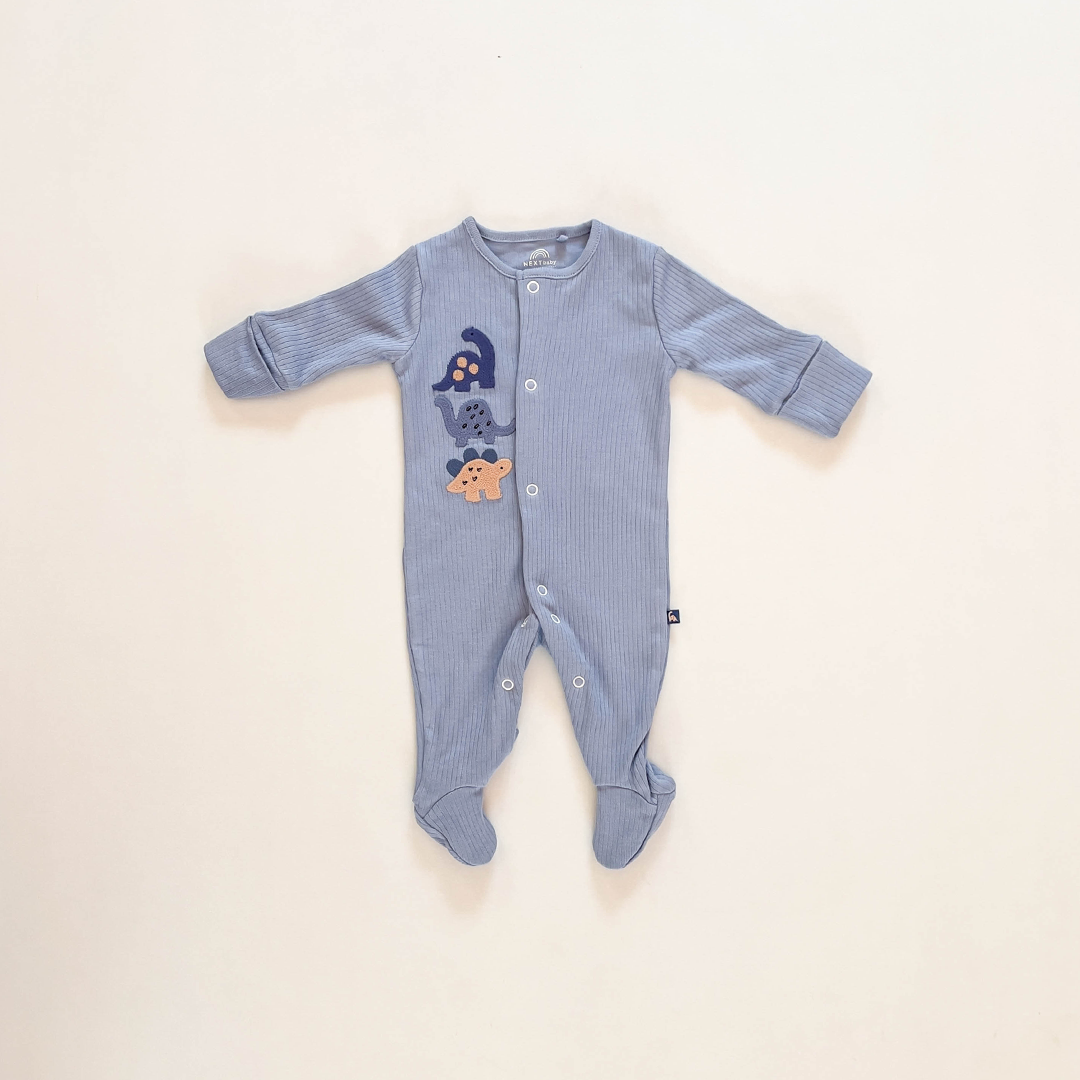 BLUE RIBBED DINO SLEEPSUIT