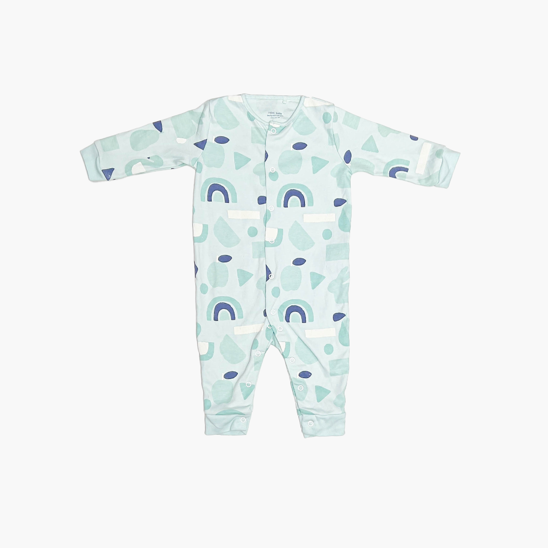 BLUE RIBBED BUTTON ROMPER