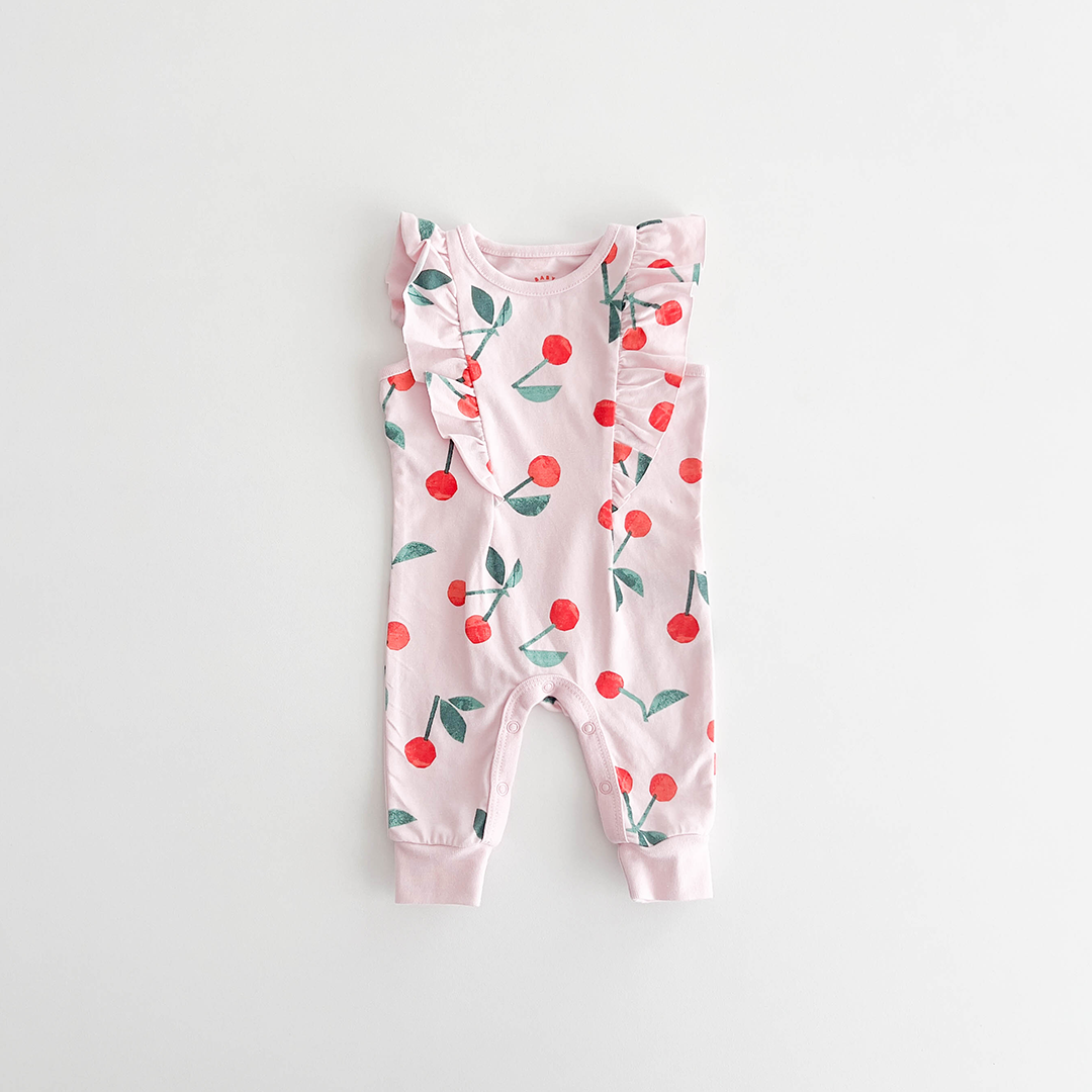 CHERRY PATTERNED RUFFLED ROMPER