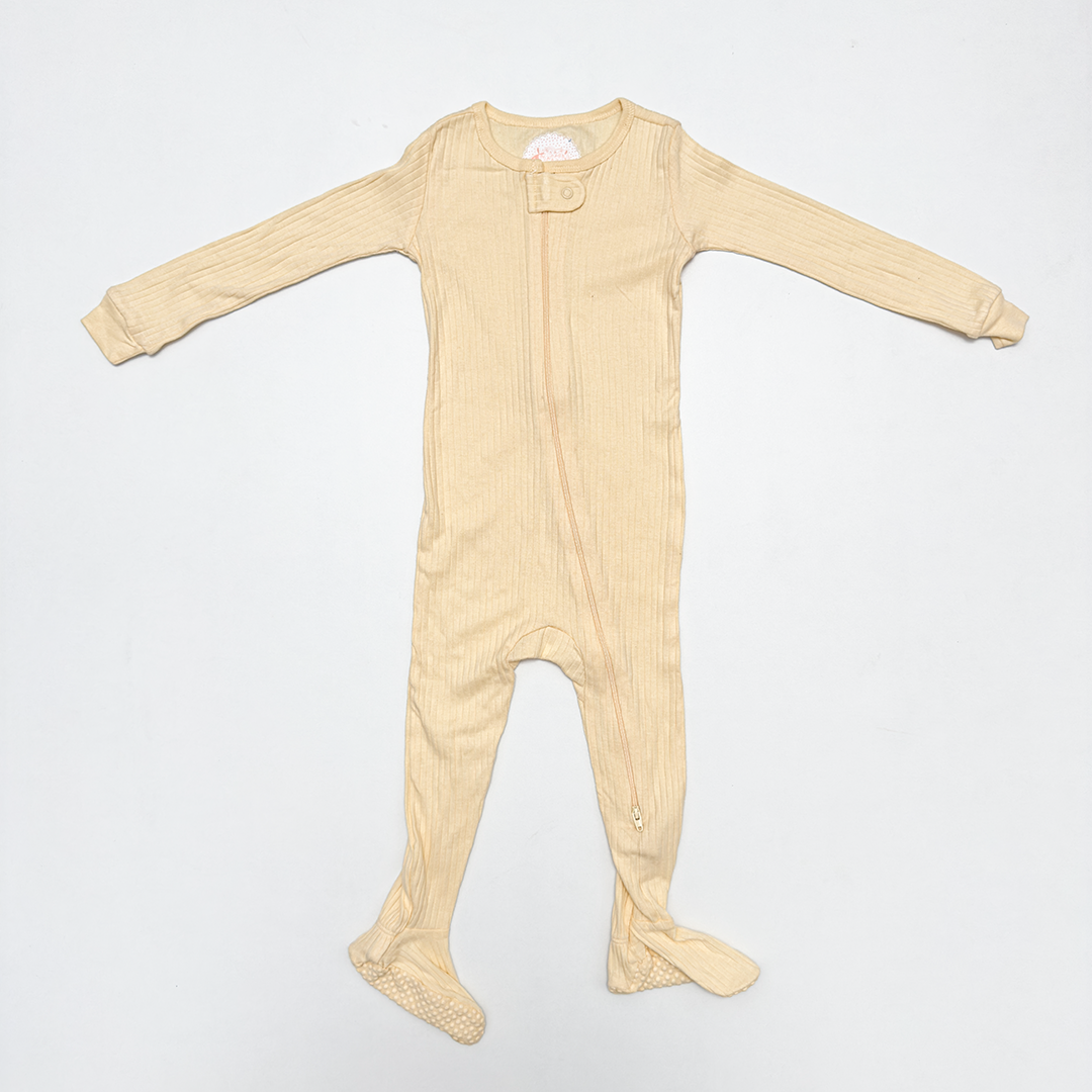 BUTTER YELLOW RIBBED ZIPPER SLEEPSUIT