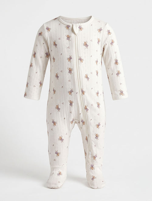 Lavender pointelle 2 way zipper sleep suit