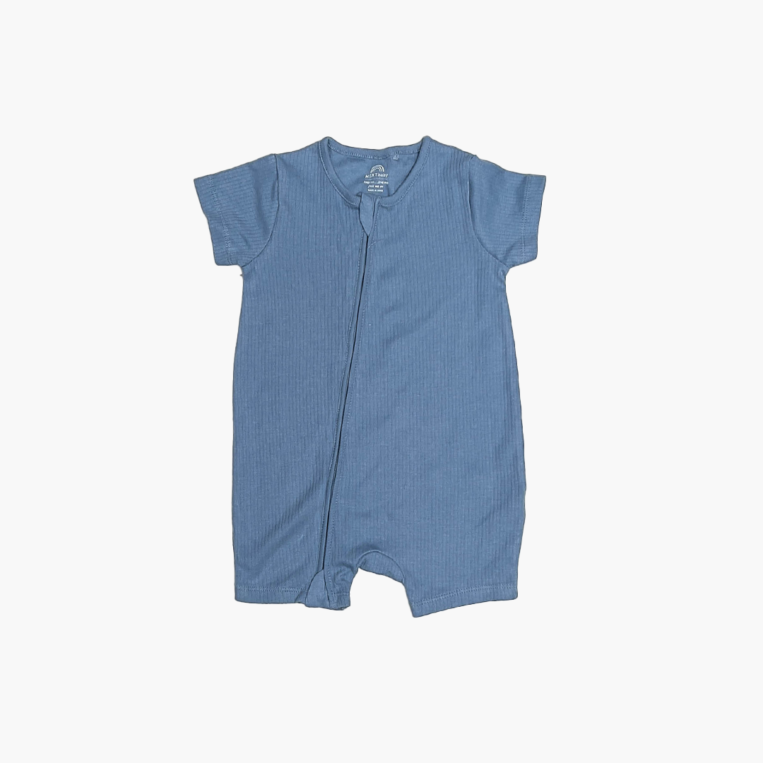 BLUE ZIPPER RIBBED JUMPSUIT