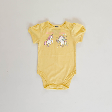 YELLOW UNICORN PRINT ONESIE