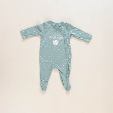 AQUA BLUERIBBED SLEEPSUIT