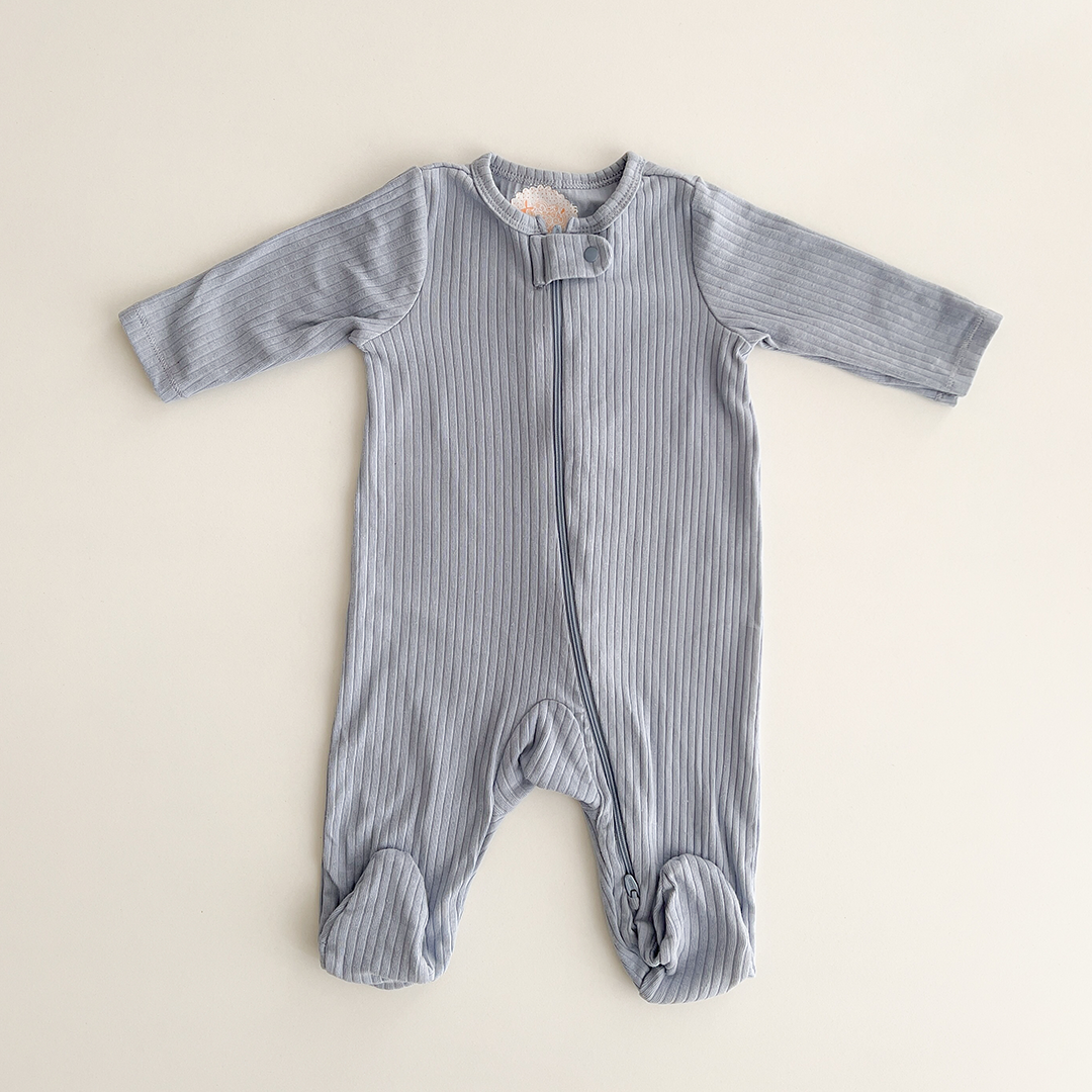 BLUE PLAIN RIBBED SLEEPSUIT