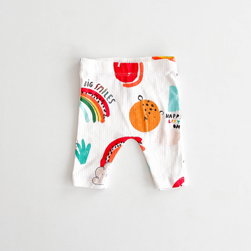 WHITE RIBBED PRINT COTTON PANTS