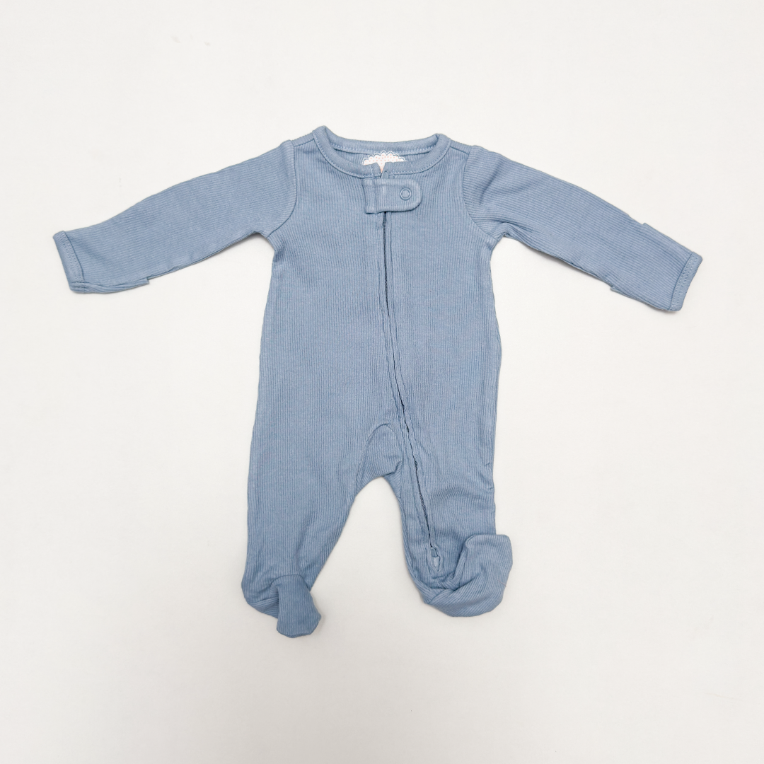 BLUE RIBBED ZIPPER SLEEPSUIT