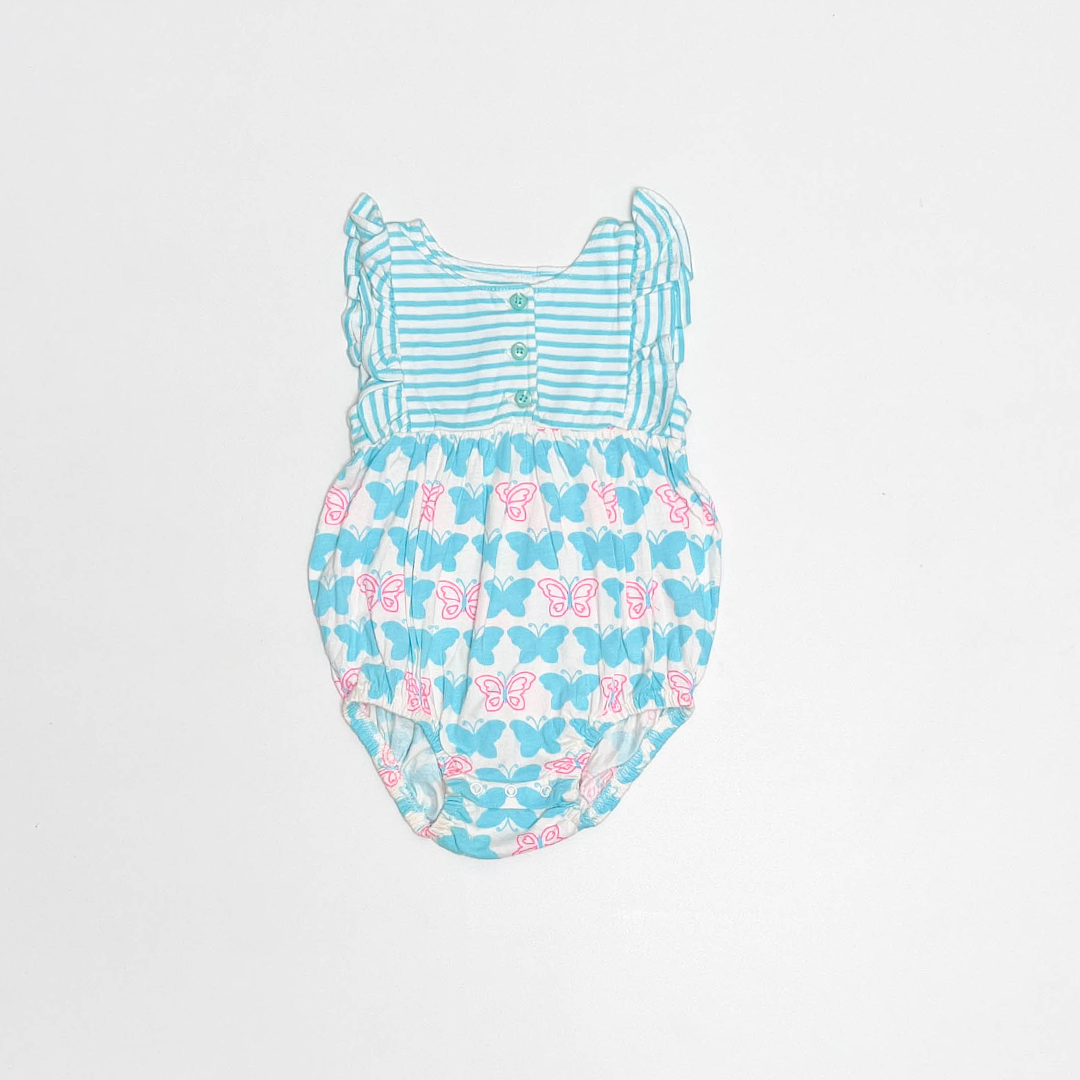BLUE BUTTERFLY PRINTED FANCY ONESIE