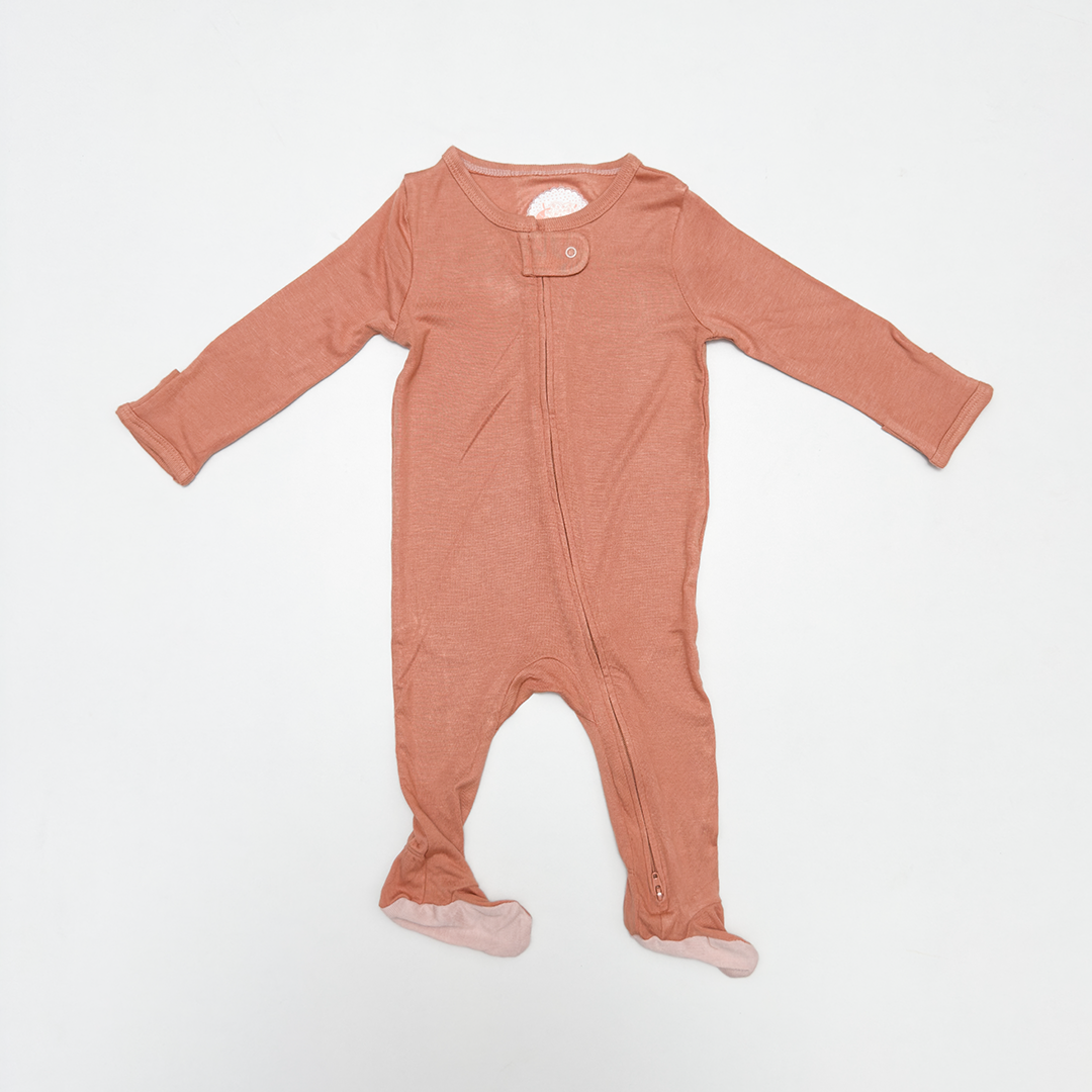 BRICK BROWN ZIPPER VISCOUS SLEEPSUIT