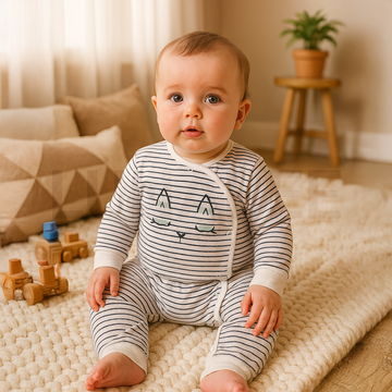 BLUE AND WHITE STRIPED ROMPER