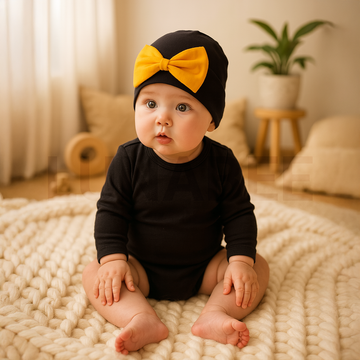 YELLOW BLACK BOW CAP