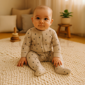 BEIGE BLACK PATTERNED ZIPPER SLEEPSUIT