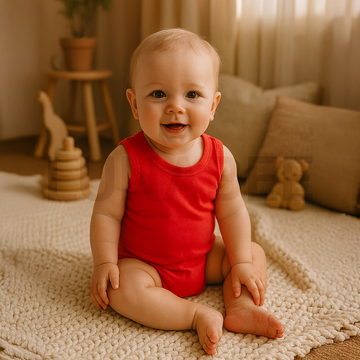 RED SLEEVELESS ONESIE