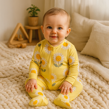 YELLOW FLORAL ZIPPER SLEEPSUIT