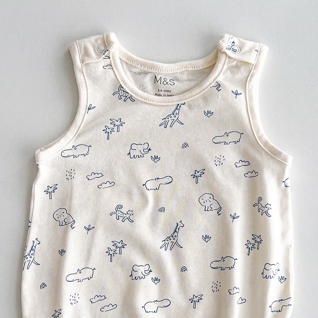 BLUE ANIMAL PRINT SLEEVLESS ONESIE