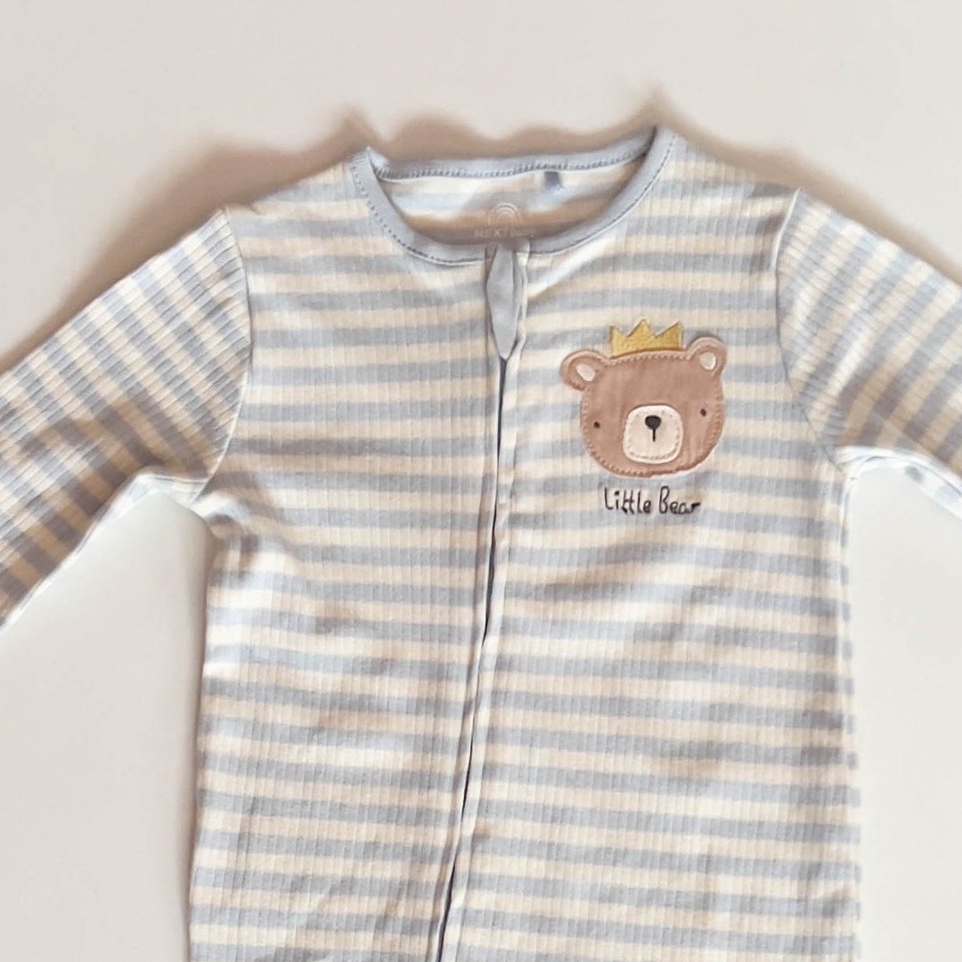 BLUE AND WHITE STRIPED RIBBED ROMPER