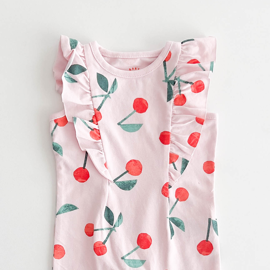 CHERRY PATTERNED RUFFLED ROMPER