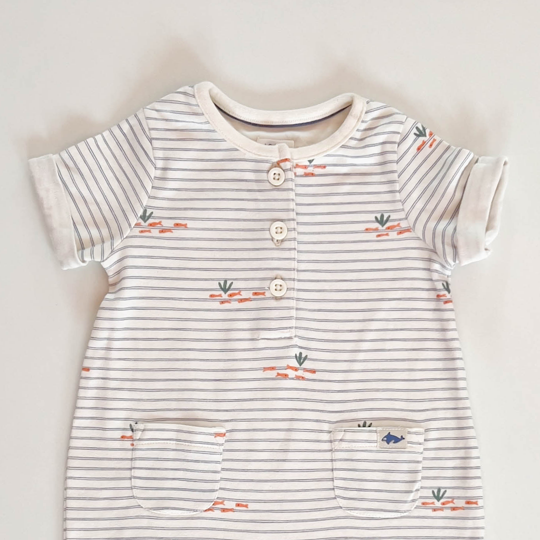 BLUE STRIPES SEA PRINT JUMPSUIT