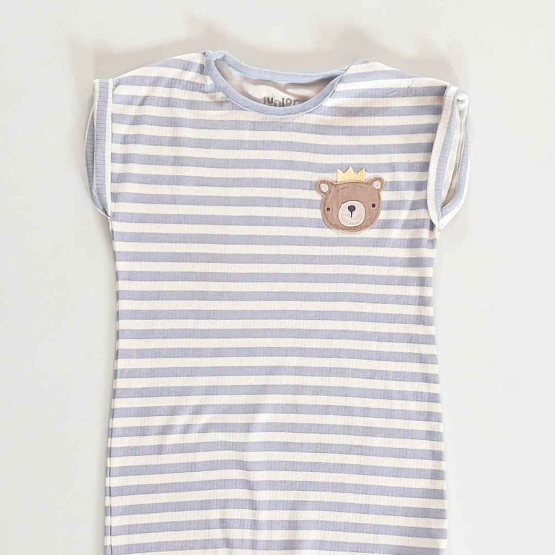 BLUE AND WHITE STRIPES RIBBED JUMPSUIT