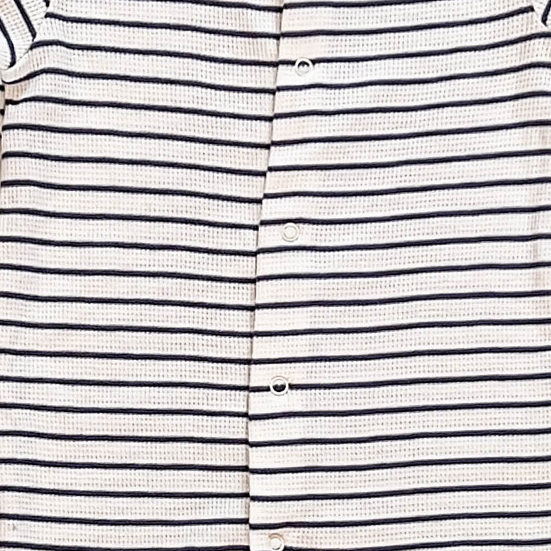 BLUE STRIPED KNITTED SLEEPSUIT