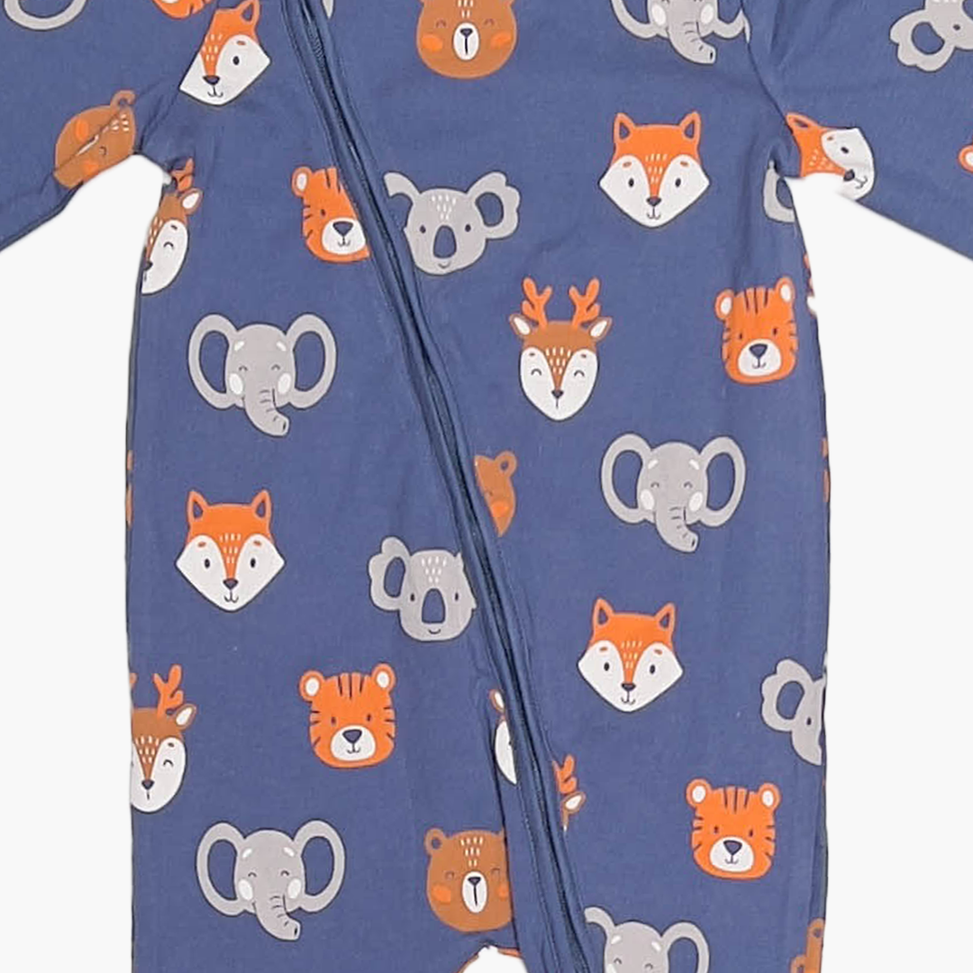 BLUE ANIMAL PRINTED ZIPPER ROMPER
