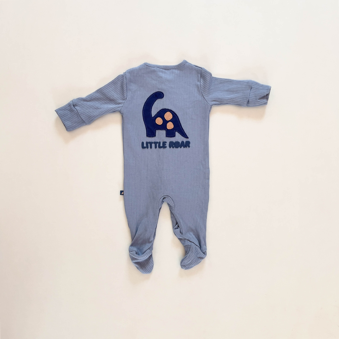 BLUE RIBBED DINO SLEEPSUIT