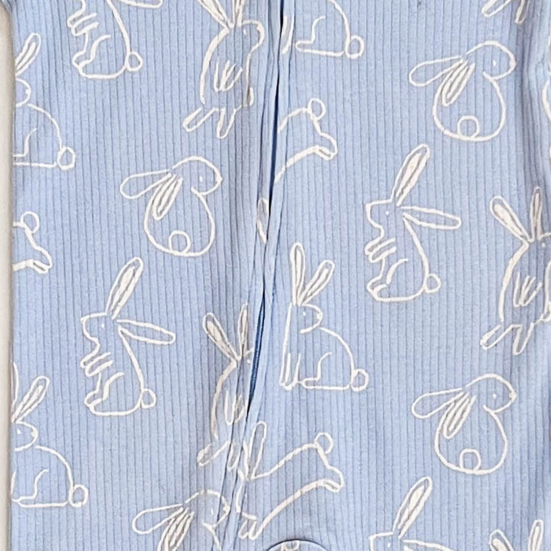 BLUE BUNNY RIBBED SLEEPSUIT
