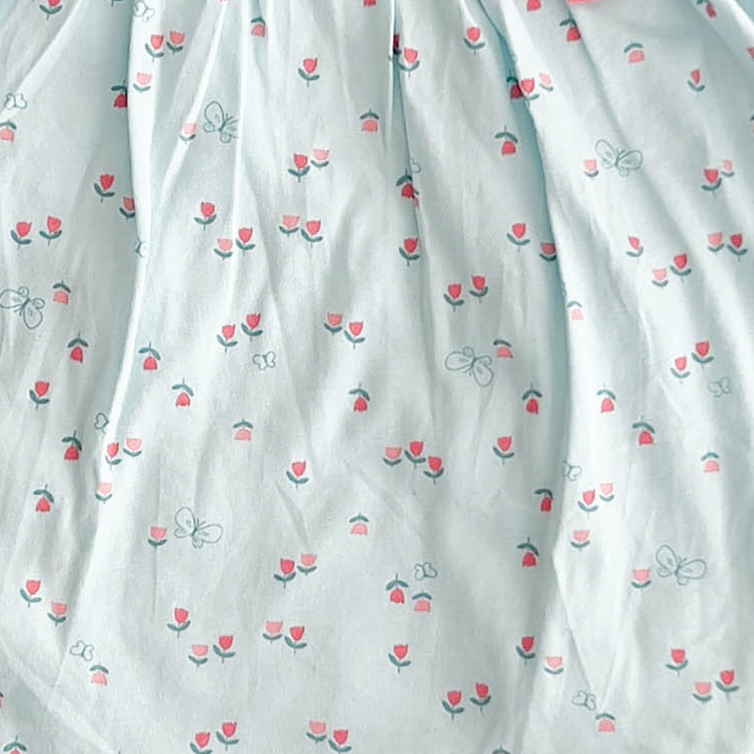 BLUE FLORAL PRINTED FRILLED FROCK