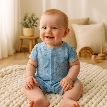BLACK AND BLUE SHARK PRINTED JUMPSUIT