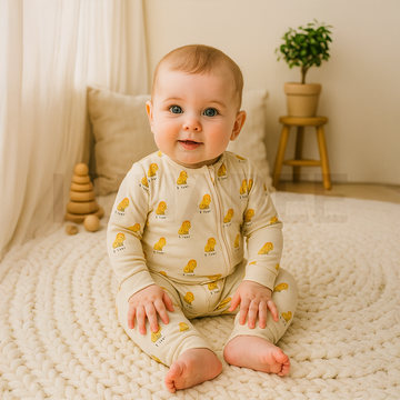 YELLOW KNITTED LION PRINTED ROMPER