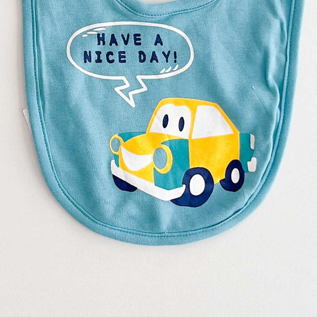 BLUE CAR PRINTED ROUND BIB