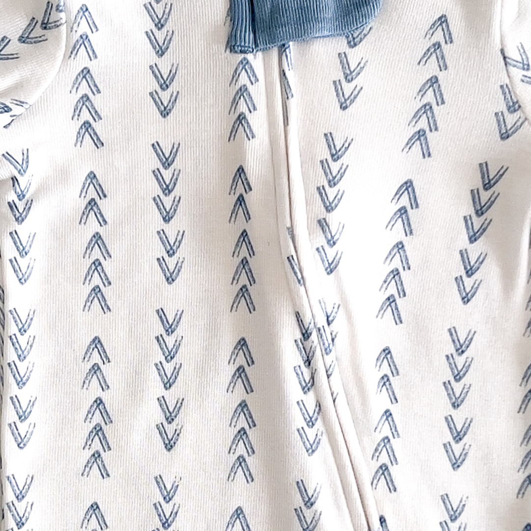 Blue herringbone print sleepsuit