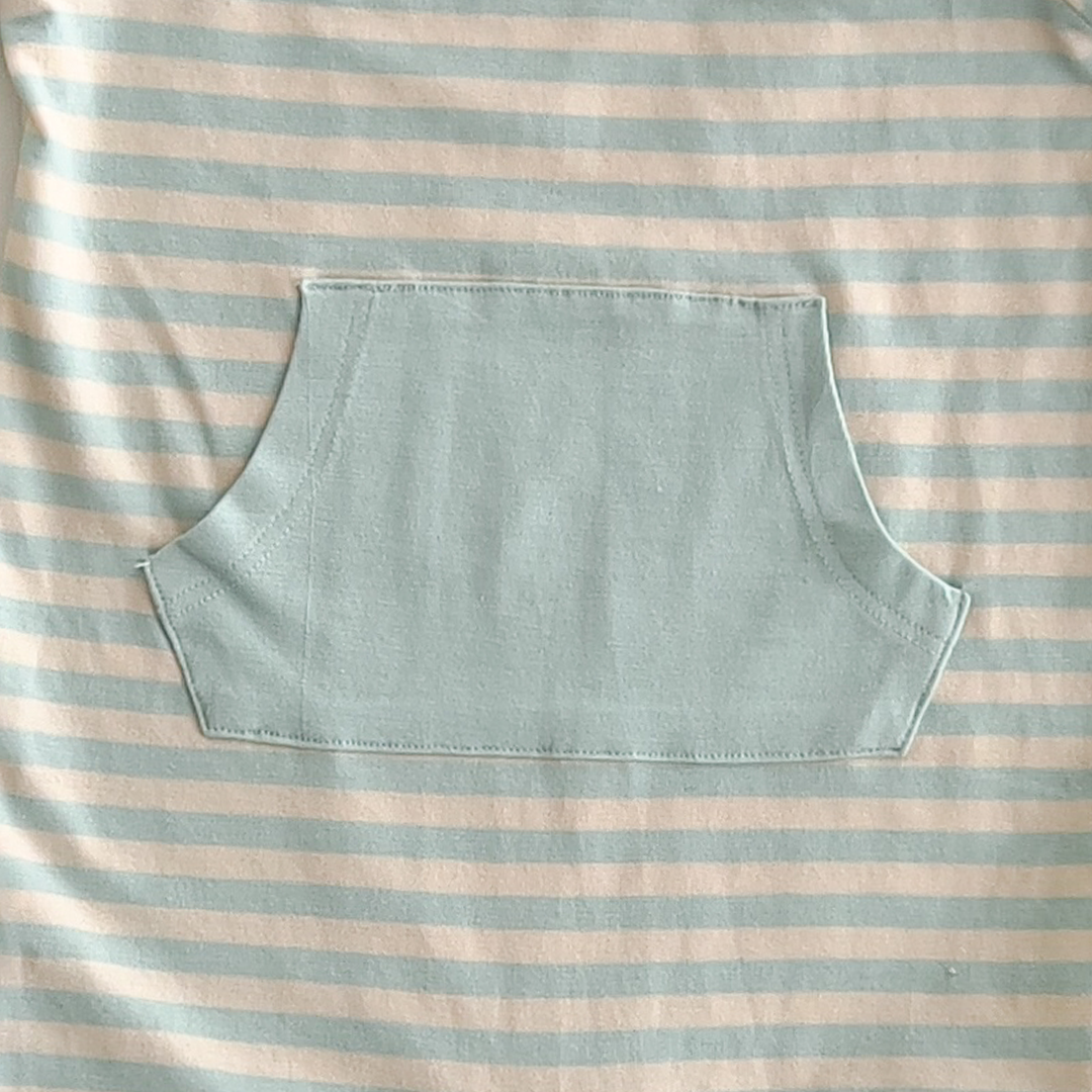 BLUE AND OFF WHITE STRIPES WITH BLUE POCKET ROMPER