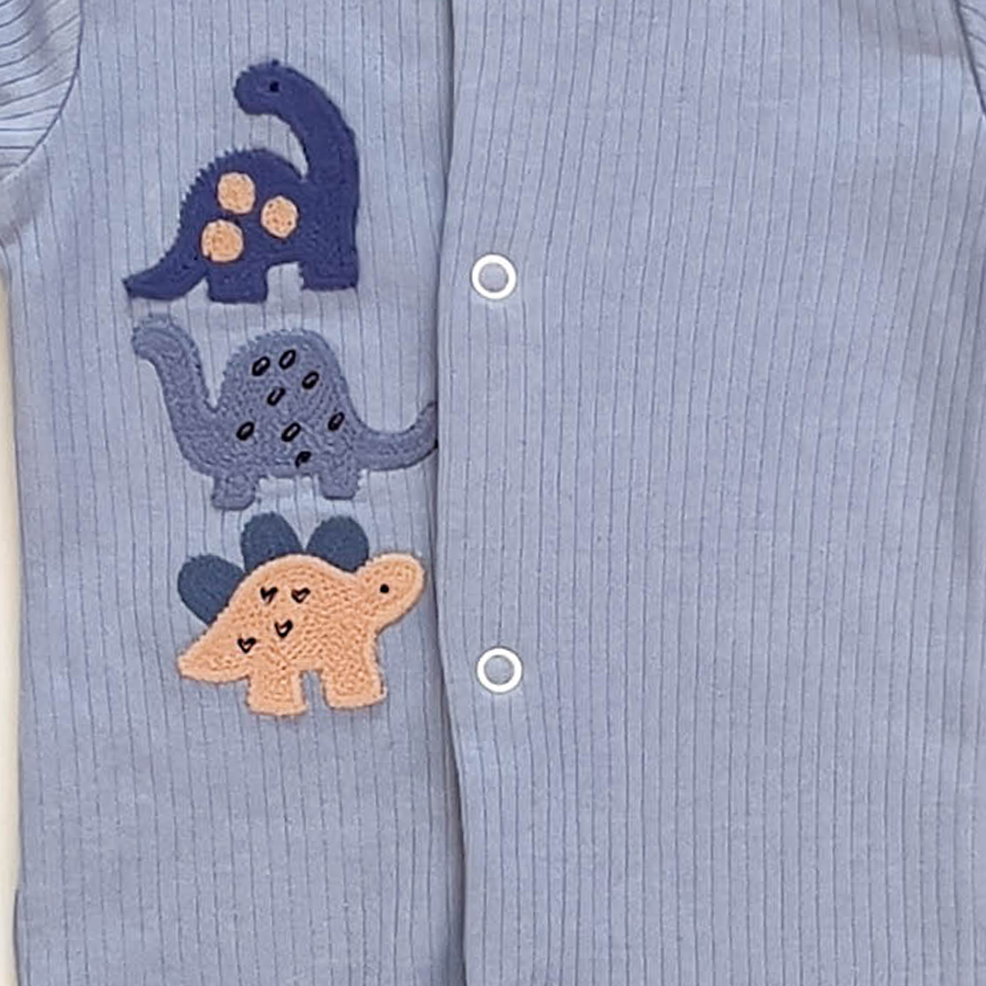 BLUE RIBBED DINO SLEEPSUIT