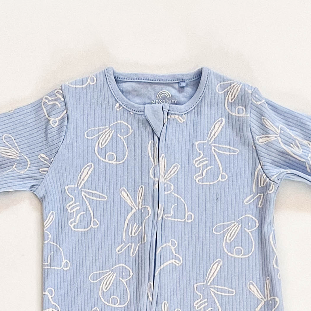BLUE BUNNY RIBBED SLEEPSUIT