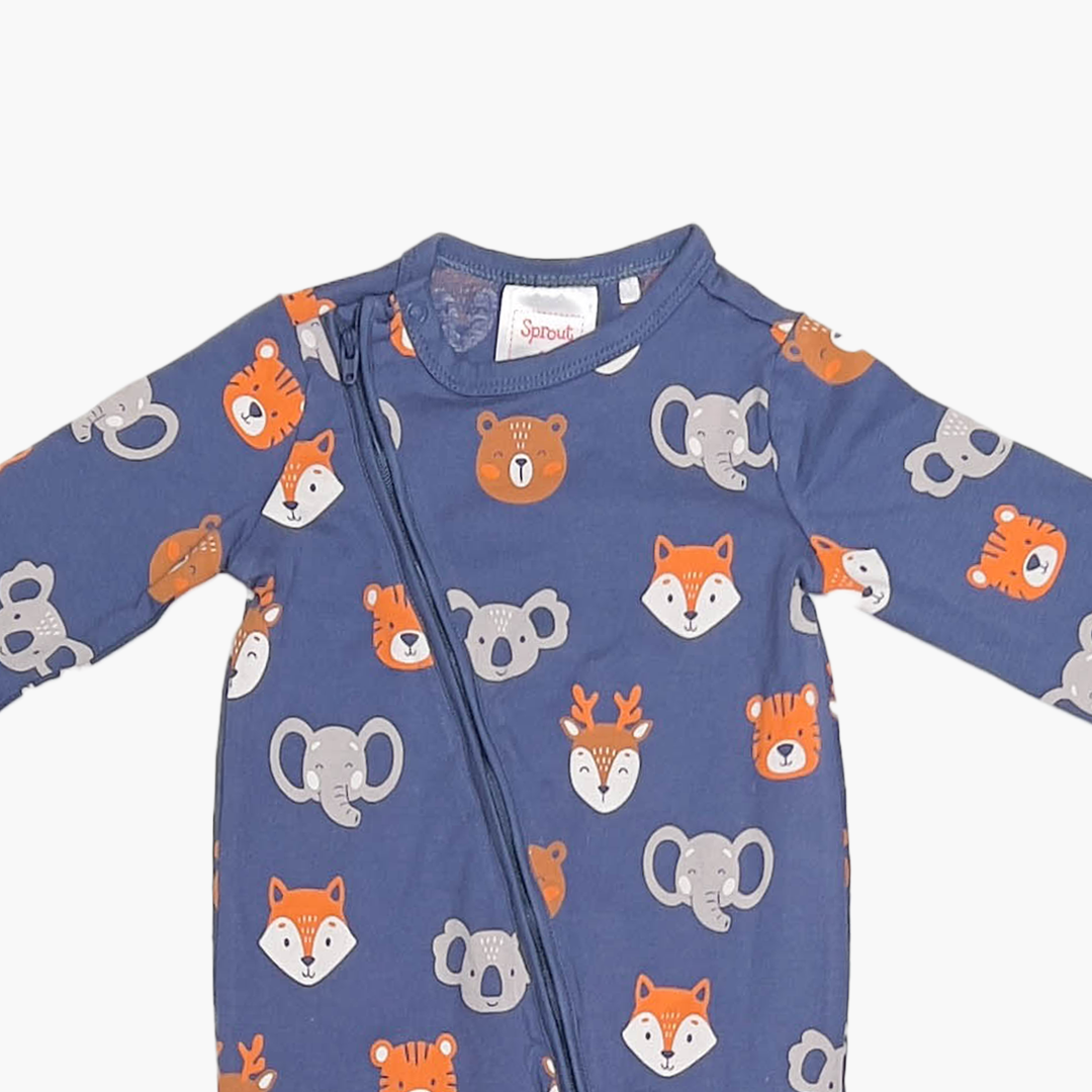 BLUE ANIMAL PRINTED ZIPPER ROMPER