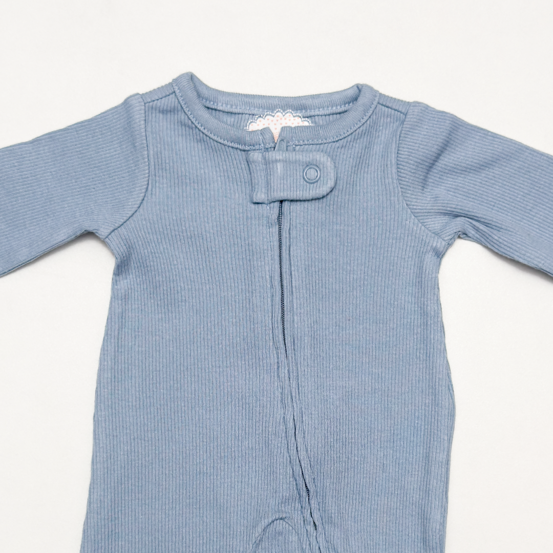 BLUE RIBBED ZIPPER SLEEPSUIT