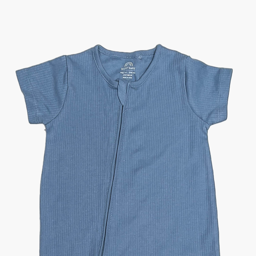 BLUE ZIPPER RIBBED JUMPSUIT