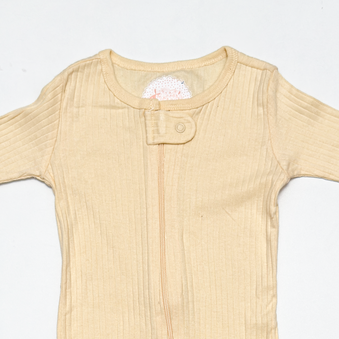 BUTTER YELLOW RIBBED ZIPPER SLEEPSUIT
